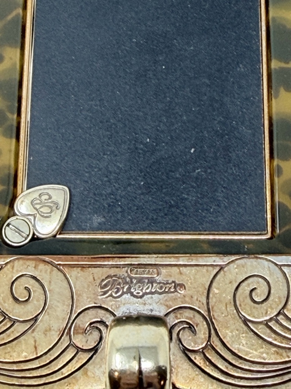 Brighton Tortoise Shell Ornate Silver Heart Scroll Easel Photo Frame - Picture 2 of 7